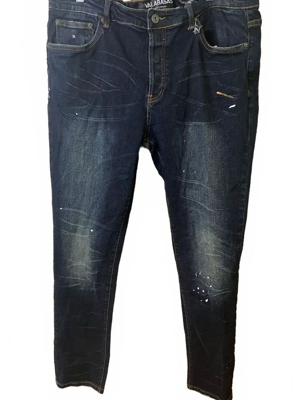 Valabasas Jeans Men's 40 Dark Wash Distressed Paint Splatter Skinny Button Fly